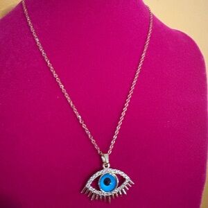 Elegant Evil Eye Necklace in Silver and Blue